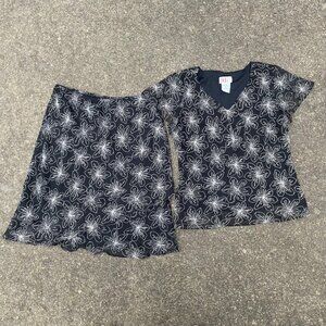 Vintage 90s Y2K Black and White Sheer Flower Skirt Set Sz 14